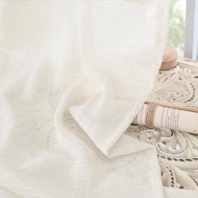 BGment Linen Curtains 36 Inch Length for Small Window Over Sink - Half Drapes Natural Semi Sheer with Rod Pocket for Kitchen Bathroom, 2 Panels Set, 30 X 36 Inch