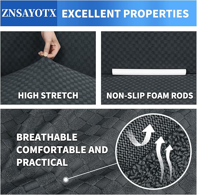 ZNSAYOTX 1 Piece Jacquard Couch Covers for 3 Cushion Couch Living Room High Stretch Sofa Cover Pets Dogs Friendly Anti Slip Thickened Slipcovers Furniture Protector (Sofa, Dark Grey)