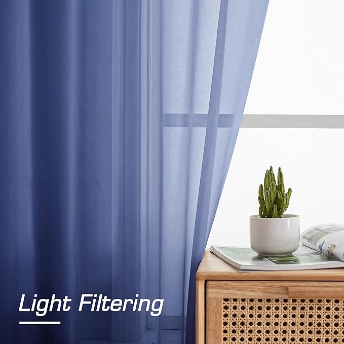 OWENIE Sheer Curtains 54 Inch Length 2 Panels Set, Royal Blue Clear Sheer Short Curtains for Small Window, Light Filtering Rod Pocket Curtain Sheers, 2 Pcs 84 Width 54 Long, Royal Blue
