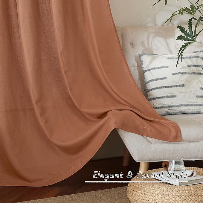 NICETOWN Caramel Linen Curtains for Kitchen, Thick Flax Small Window Treatments Semi Sheer Privacy Assured with Light Through for Cafe/Bathroom, W68 x L84, 2 Panels