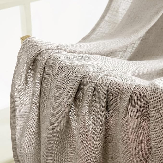 MIULEE Burlywood Birch Linen Curtains 45 Inch Length 2 Panels for Bedroom Living Room, Soft Linen Textured Window Drapes Semi Sheer Light Filtering Back Tab Rod Pocket Farmhouse Burlap Look Decor