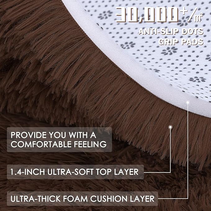 OLANLY 4x4 Machine Washable Accent Rug, Soft Fluffy Shaggy Area Rug for Bedroom, Living Room, Indoor Floor Carpet for Kids, Nursery, Home Decor, Coffee