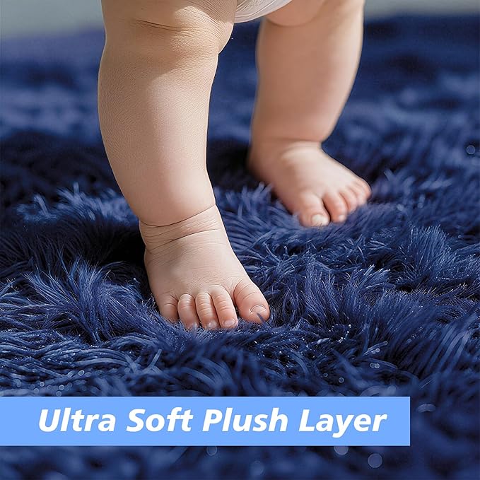 Ultra Soft Fluffy Area Rugs for Bedroom Living Room 10x14, Nursery Rug, Non-Slip Carpet for Kids Dorms Decor, Shaggy Bedside Rug, Blue
