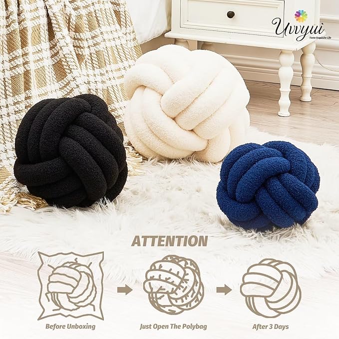 Uvvyui Knot Pillow Ball, Soft Home Decorative Pillows, Round Throw Pillow, Handmade Knotted Plush Pillow, Round Boucle Pillow Cushion (14 Inches Blue)