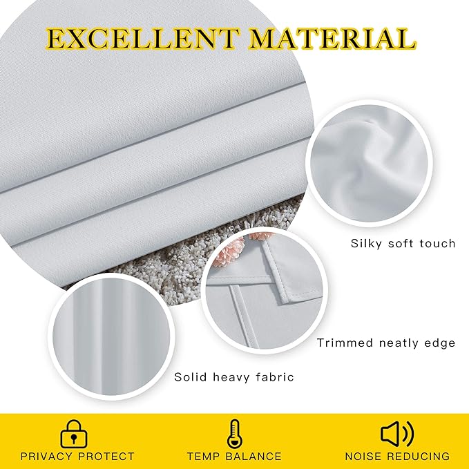 NICETOWN Room Darkening Curtains for Living Room - Window Treatment Thermal Insulated Grommet Darkening Panels/Drapes for Bedroom (Light Grey=Greyish White, 2 Panels, 52 by 45)