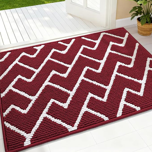 OLANLY Front Door Mat, Non-Slip Rubber Backing, Dirt Resistant and Absorbent, Washable, Easy to Clean Low-Profile Indoor Doormat for Back Door, Entryway, Inside Entrance, 32x20, Burgundy