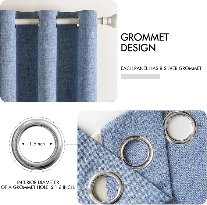 MIULEE Linen Texture Curtains for Bedroom Solid 100% Blackout Thermal Insulated Stone Blue Curtains Grommet Room Darkening Drapes Luxury Decor for Living Room Nursery 52x90 Inch (2 Panels)