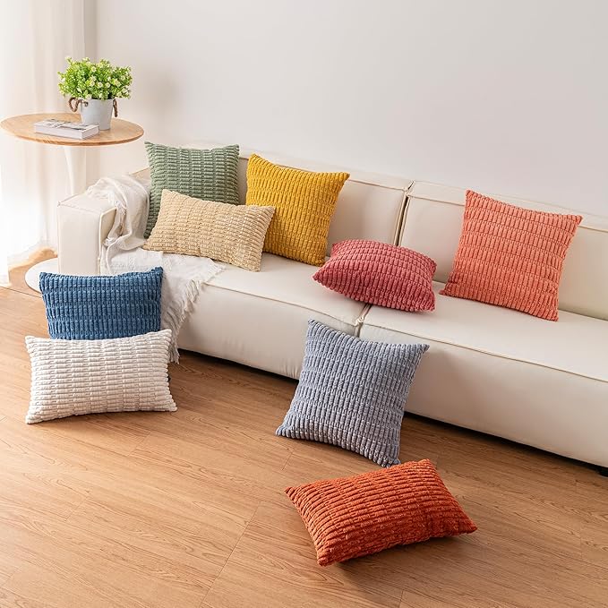 Pack of 2 Corduroy Decorative Throw Pillow Covers 12x24 Inch Soft Striped Pillow Covers Modern Farmhouse Home Decor for Sofa Living Room Couch Bed（Coffee）