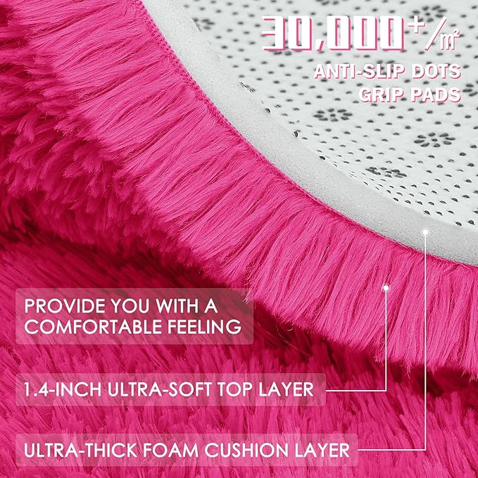 OLANLY 6x9 Machine Washable Large Area Rugs for Living Room, Bedroom, Soft Fluffy Shaggy Bedside Rug, Indoor Floor Carpet for Kids Girls and Boys, Dorms, Nursery, Home Decor Aesthetic, Hot Pink