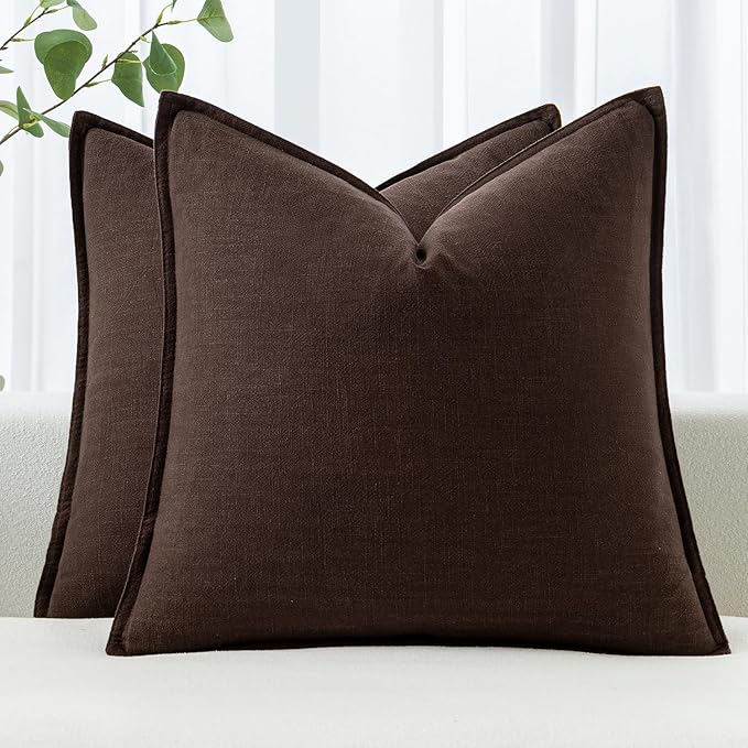 MIULEE Decorative Linen Euro Sham Pillow Covers 22x22 Inch Dark Brown Boho Farmhouse Neutral Winter Couch Throw Pillows for Bed Pack of 2 Accent Modern Pillowcase Sofa Livingroom Home Decor