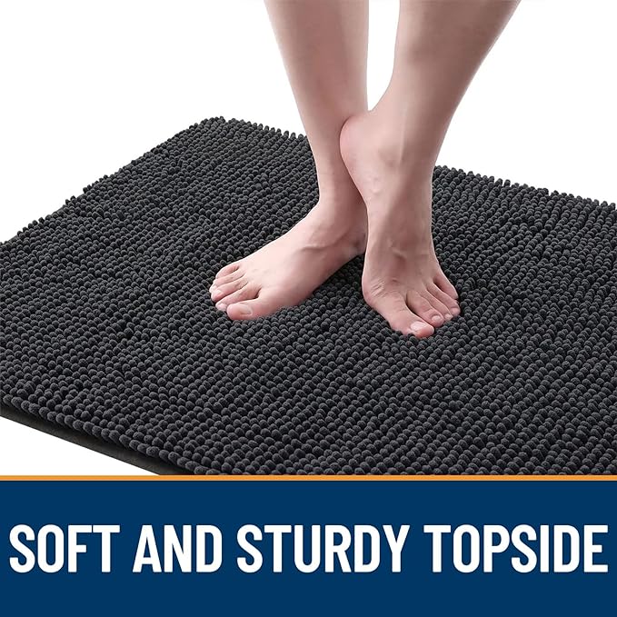 OLANLY Dog Door Mat for Muddy Paws 34x21, Absorbs Moisture and Dirt, Absorbent Non-Slip Washable Doormat, Quick Dry Chenille Mud Mat for Dogs, Entry Indoor Entryway Carpet for Inside Floor, Dark Grey