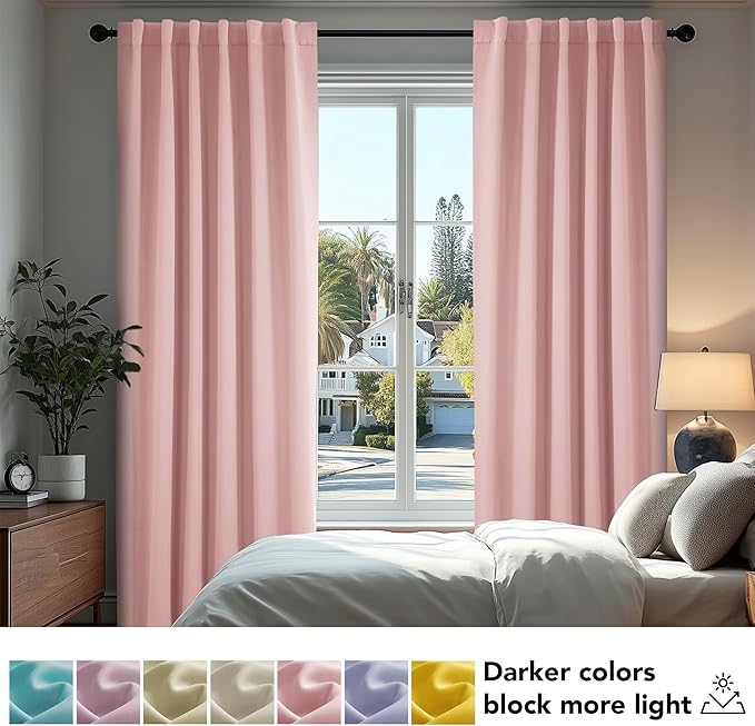 Deconovo Back Tab and Rod Pocket Drapes and Curtains Short Blackout Curtains for Kitchen Windows 42Wx54L Inch Coral Pink 2 Panels
