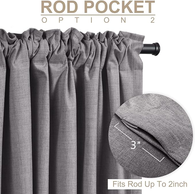100% Blackout Shield Linen Blackout Curtains for Bedroom 96 Inches Long, Back Tab/Rod Pocket Living Room Drapes, Thermal Insulated Blackout Curtains 2 Panels Set, 50" W x 96" L, Darkgray