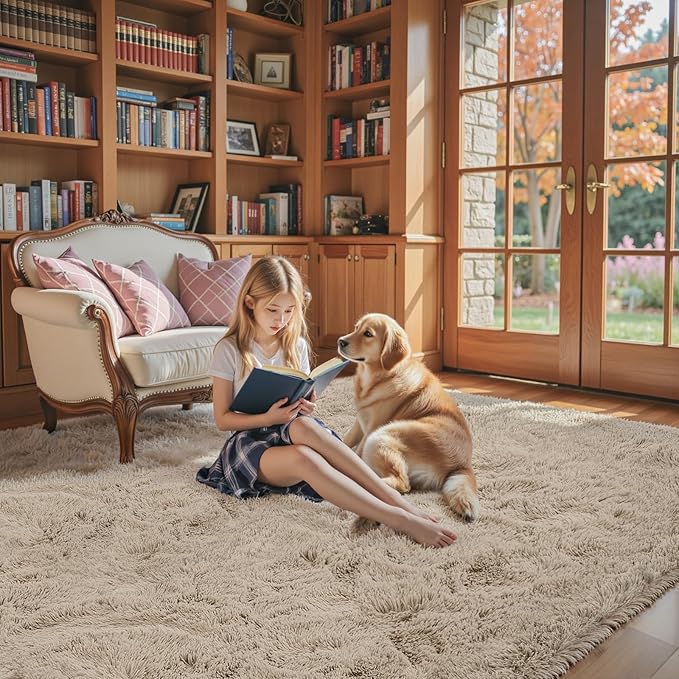 Rugs for Bedroom 4x6, Alfombras para Salas Shag Large Plush Soft Area Rug, Shaggy Carpets for Livingroom, Kids Boys Girls Home Decor Aesthetic(Beige, 4 x 6)