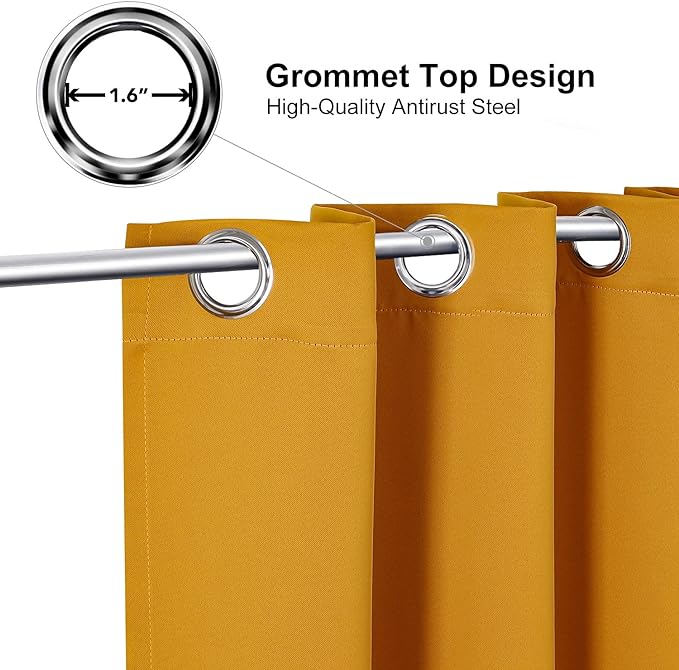 ChrisDowa Grommet Room Darkening Curtains for Bedroom and Living Room - 2 Panels Set Thermal Insulated Blackout Curtains (Mustard Yellow, 42W x 84L)