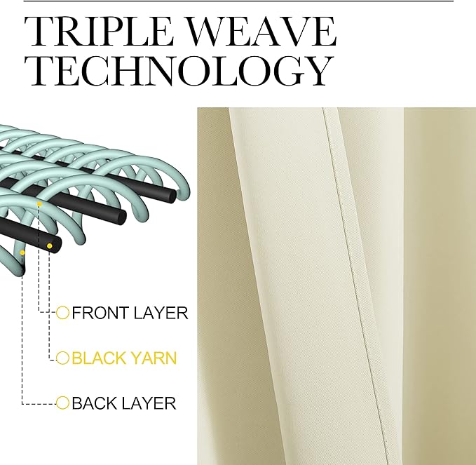 NICETOWN Blackout Curtains for Bedroom, Home Decorations Thermal Insulated Solid Rod Pocket Blackout Drapes for Cafe (Beige, One Pair, 70 x 63-inch)
