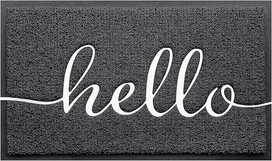 CozyBounty Door Mat Hello Mats Outdoor Indoor Non-Slip Doormat for Entryway Low-Profile Floor Mat for Yard, Garage, High Traffic Areas (32"x20", Black)