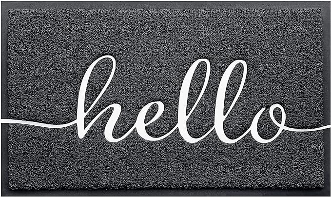 CozyBounty Door Mat Hello Mats Outdoor Indoor Non-Slip Doormat for Entryway Low-Profile Floor Mat for Yard, Garage, High Traffic Areas (36"x24", Black)