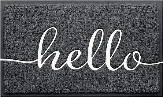 CozyBounty Door Mat Hello Mats Outdoor Indoor Non-Slip Doormat for Entryway Low-Profile Floor Mat for Yard, Garage, High Traffic Areas (36"x24", Black)