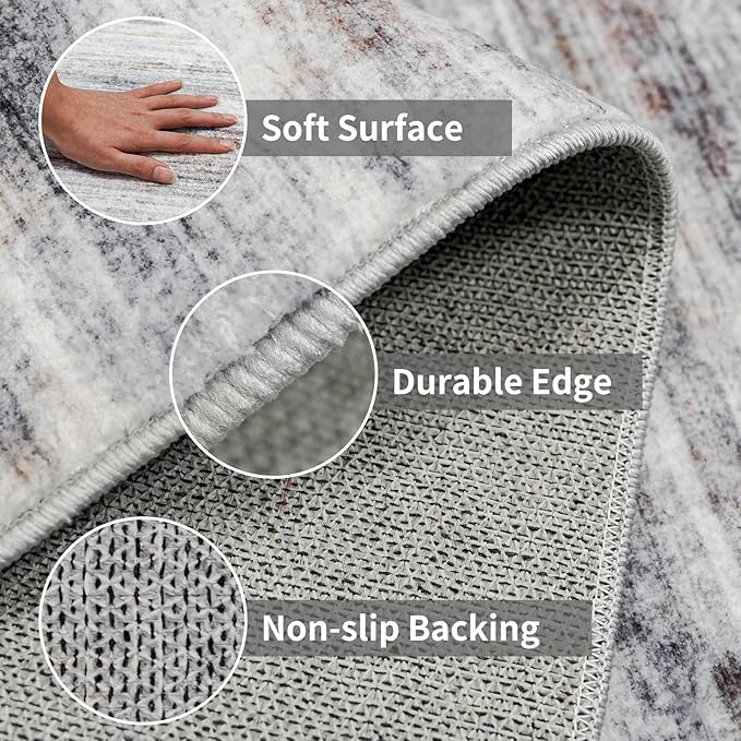 3x14 Washable Hallway Runner Rug: Extra Long Runners for Entryway Living Room Dining Room - Stain and Water Resistant Rugs with Non-Slip Backing - Soft Low-Pile Carpet 14ft Beige Grey