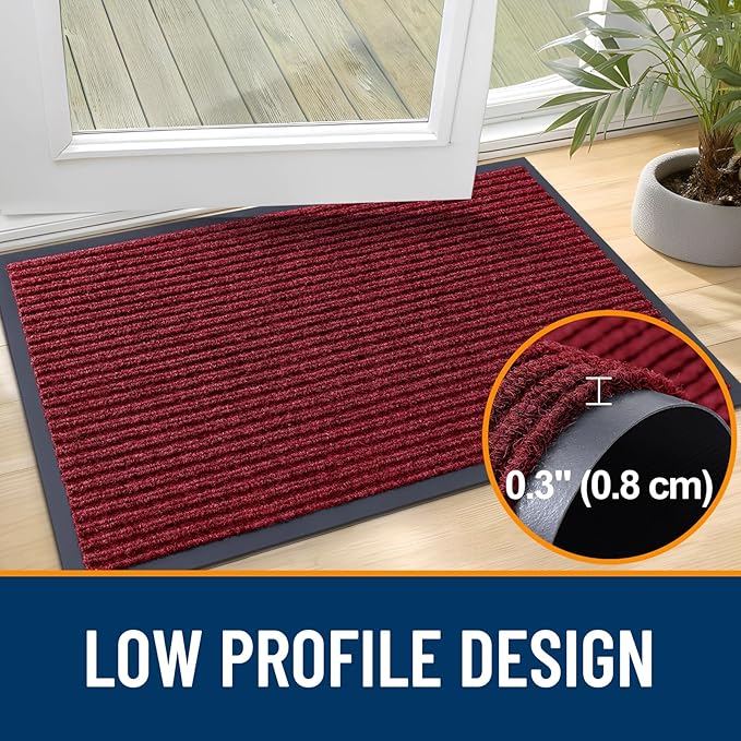 OLANLY Front Door Mat Indoor Outdoor Entrance, 2-Pack 47 x 23 Inch, Waterproof Heavy Duty Doormat, Fade Resistant, Low Profile, Easy Clean Patio Porch Welcome Floor Mats for Entry, Wine Red