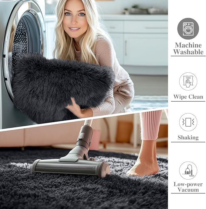 OLANLY 3x8 Machine Washable Runner Rugs for Hallway, Soft Fluffy Shaggy Bedside Rugs for Bedroom, Living Room, Indoor Floor Carpet for Kids Girls and Boys, Nursery Rooms, Home Decor Aesthetic, Black