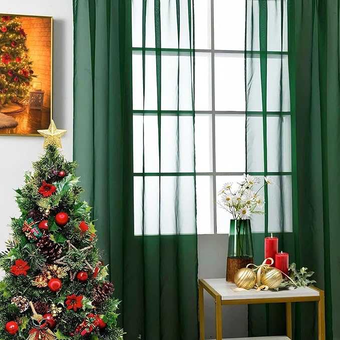 SpaceDresser Sheer Voile Window Treatment Rod Pocket Curtain Panels for Kitchen Bedroom Living Room Drapes Sunlight Filtering Privacy Semi Home Decor Assorted Colors Sizes (Foliage Green, 52 W x 63 L)