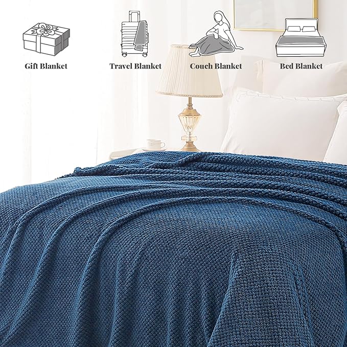 Whale Flotilla Twin Size Fuzzy Fleece Blanket for Bed, 60x80 Inch Fluffy Warm Soft Jacquard Blankets for All Season, Lightweight and Cozy, Navy Blue
