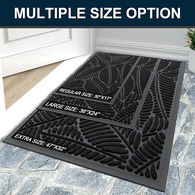 Colorxy Waterproof Doormat, Sturdy Natural Rubber Front Indoor Mat, Non Slip Low Profile Indoor Outdoor Door Mats, Stain and Fade Resistant Floor Mat, Easy Clean Patio Entrance Mat, 59''x20'', Black