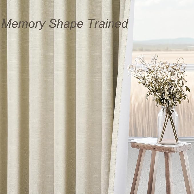 Cream Extra Long 120 Inch Blackout Curtains for Large Window Treatment Natural Farmhouse Thick Linen Texture Sound Proof Drapes Room Divider Pleat Ceiling Track Burg Bedroom 10Ft(W52 xL132 2 Panels)