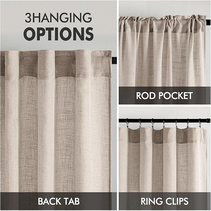 MIULEE Natural Linen Curtains 84 Inch Length 2 Panels for Bedroom Living Room, Soft Linen Textured Window Drapes Semi Sheer Light Filtering Back Tab Rod Pocket Farmhouse Modern Burlap Look Decor