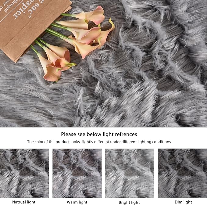 ORINOVA Light Silver Gray Faux Washable Shaggy Fur Rugs for Bedroom Plush Area Rugs for Living Room 2x3 Nursery Rug Home Room Décor