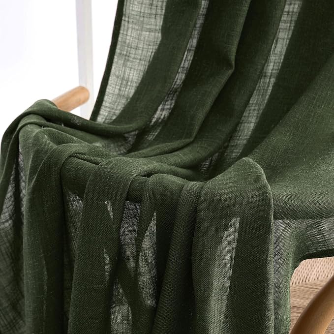 MIULEE Olive Green Linen Curtains 84 Inch Length for Bedroom Living Room, Soft Thick Linen Textured Window Drapes Semi Sheer Light Filtering Back Tab Rod Pocket Burlap Look, 2 Panels, 37x84 Inches