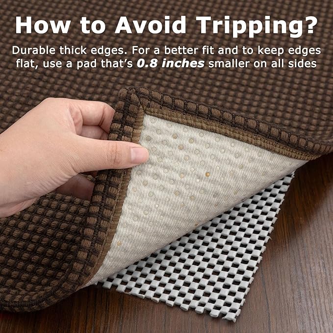 KOZYFLY Washable Area Rug 4x6 ft Non Slip Rubber Backed Living Room Rugs Braided Woven Cotton Kitchen Rugs Indoor Entryway Rug Floor Carpet for Dining Living Room Bedroom, Reddish Brown/Coffee