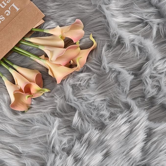 Latepis Grey Rugs for Bedroom Area 4x6 Gray Faux Sheepskin Fur Rug Fluffy Shaggy Soft Plush Rugs for Living Room Sofa Dorm, Rectangle