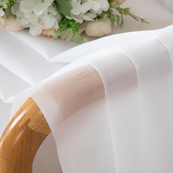 Aiyufeng Voile Sheer White Curtains - Transparent Light Weight Soft Window Treatment Curtain Panels with Rod Pocket Top for Patio Door/Living Room (W59 x L96, 2 Panels), White