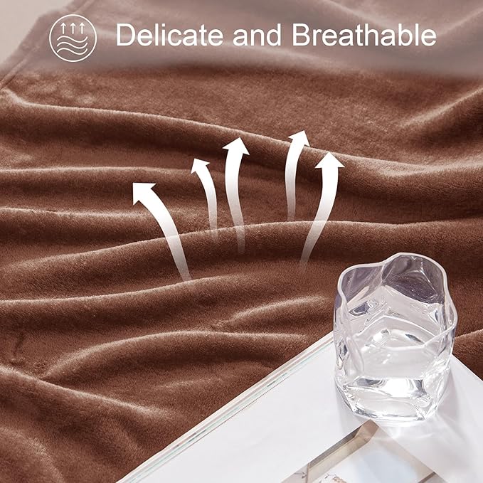 Exclusivo Mezcla Fleece Throw XL Blanket for Couch, Sofa, Super Soft and Warm Brown Blankets, All Season, Cozy, Plush, Lightweight, 50x70 Inches