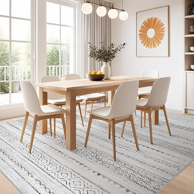 Nakagishi 6x8 Area Rug Living Room: Washable Boho Large Neutral Modern Soft Farmhouse Rugs Stain Resistant Indoor Floor Non-Slip Carpet for Bedroom Nursery Kids Playroom Office Dining Room- Grey