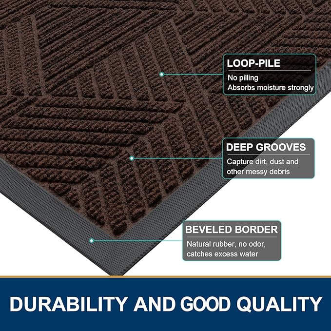 Smiry Front Door Mat Outside Entrance, Heavy Duty Sturdy Natural Rubber Doormat, Trap Dirt and Moisture, Easy Clean Low Profile Mats for Indoor Outdoor Entry, Irregular Triangle (29.5x17, Dark Brown)