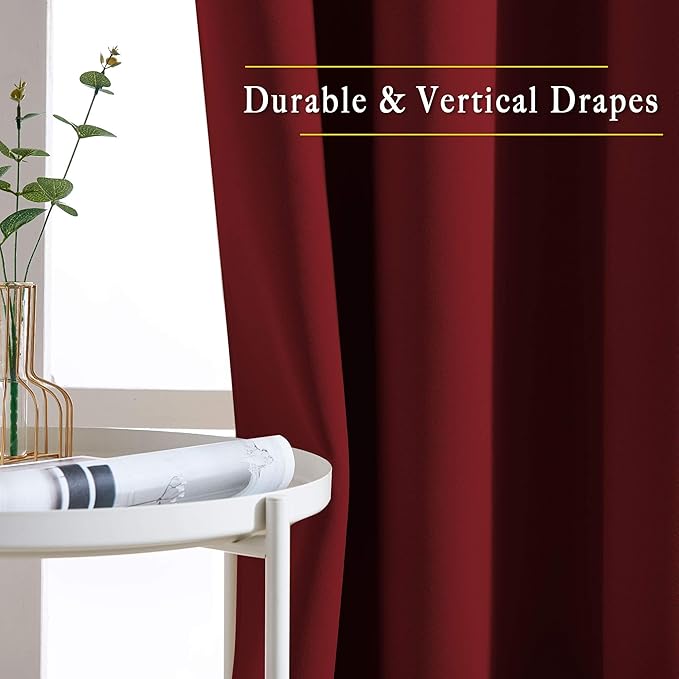 NICETOWN Burgundy Red Bedroom Curtains 72 inches Long, Grommet Blackout Thermal Insulated Window Treatment Room Darkening for Bedroom/Home Office, 2 Panels, W37 x L72