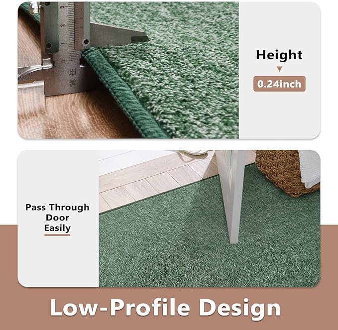 FinRèc 2x6 Washable Runner Rugs for Kitchen Hallway Bedroom, Low Pile Thin Rug Solid Color, Non-Slip Carpet Indoor for Home Decor (Green)