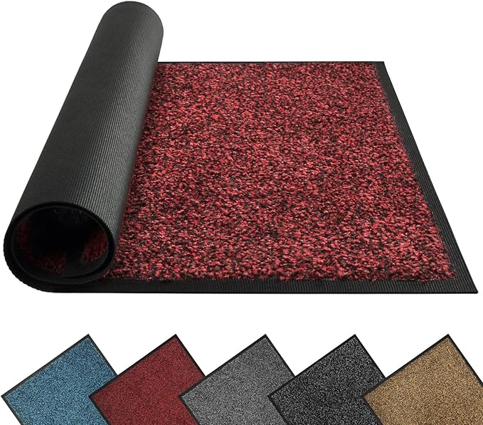 Mibao Front Door Mat, Dirt Trapper Welcome Mat for Outdoor Indoor, Non-Slip Waterproof Doormat, Durable Machine Washable Low Profile Entry Rug for Back Door Outside Patio Porch, 72" x 24", Red