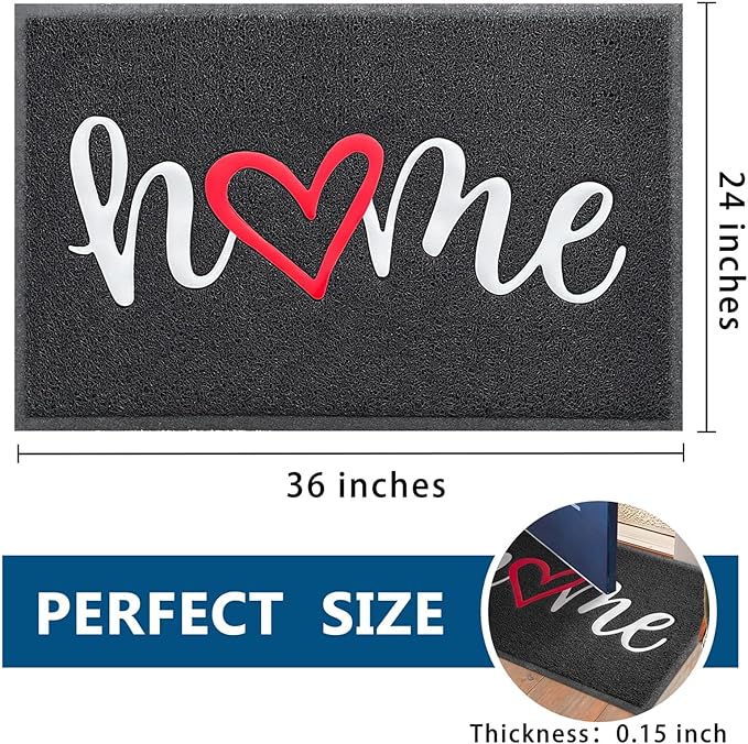 EARTHALL Door Mat Outside Inside Home Doormat, 36"x24",Durable Floor Mat Non Slip Mat Ultra Absorb Mud Easy Clean Front Doormat for Garage, Entryway, Patio, High Traffic Areas, Black