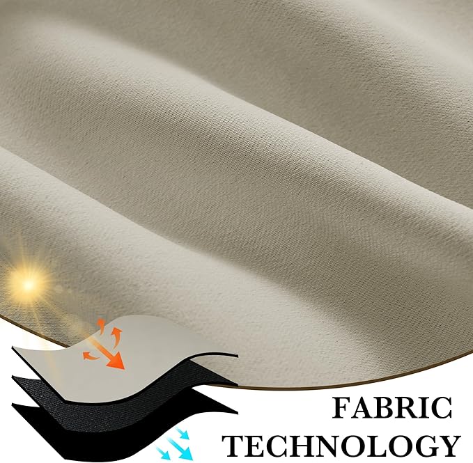 RYB HOME Bedroom Blackout Curtains 54 inches Long, 100% Blackout Thermal Insulated Noise Reducing Curtains for Living Room Nursury, 42 inches Wide by 54 inches Long, Natural