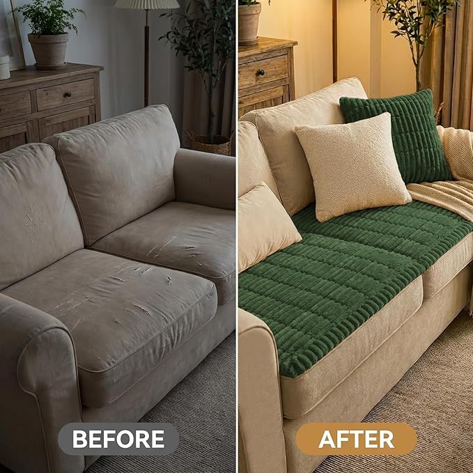 Smiry Couch Cover for Dogs Washable, Non Slip Fuzzy Pet Couch Covers for 3 Cushion Sofa Pet Friendly, Thick Soft Sofa Slipcovers Cushion Protector (Dark Green, 27.6" x 47")