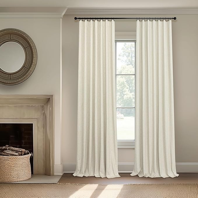 Farmhouse Style 94 Inch Curtains for Living Room Drapes Back Tab Pleated Linen Blackout Earthy Curtain Heat Blocking Black Out Window Treatment Master Bedroom Sunroom 2 Burg Panel 94 Long Length Beige
