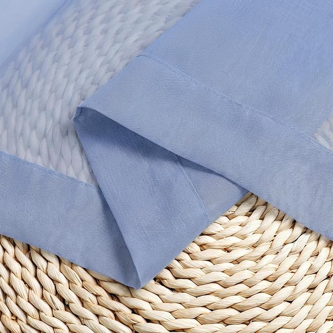 Chyhomenyc Sheer Curtains 36 inch Length 2 Panels Set - Light Filtering Voile Rod Pocket Short Window Curtians for Bathroom Living Room Farmhouse Small Windows, 42Wx36L inches, Denim Blue