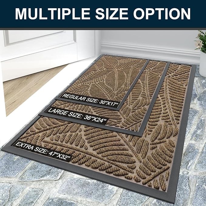 Colorxy Waterproof Doormat, Sturdy Natural Rubber Front Indoor Mat, Non Slip Low Profile Indoor Outdoor Door Mats, Stain and Fade Resistant Floor Mat, Easy Clean Patio Entrance Mat, 36''x24'', Brown