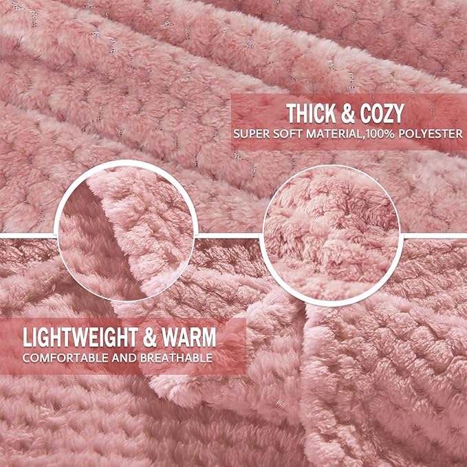 Exclusivo Mezcla Fleece Bed Blanket Queen Size, Super Soft and Warm Blankets for Couch, Sofa and Bed Waffle Textured, Cozy, Fuzzy and Lightweight (Dusty Pink, 90x90 Inches)