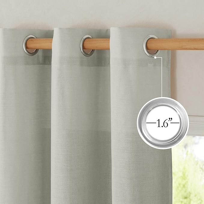 NICETOWN Gray Linen Curtains 108 inches Long for Living Room, Grommet Privacy Semi Sheer with Light Filtering Thick Flax Linen Drapes for Bedroom/Patio, W55 x L108, 2 Panels